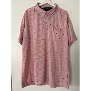 Reset Polo Shirt Mens XXL Short Sleeve Stretch Knit Novelty Print Pink Flamingos